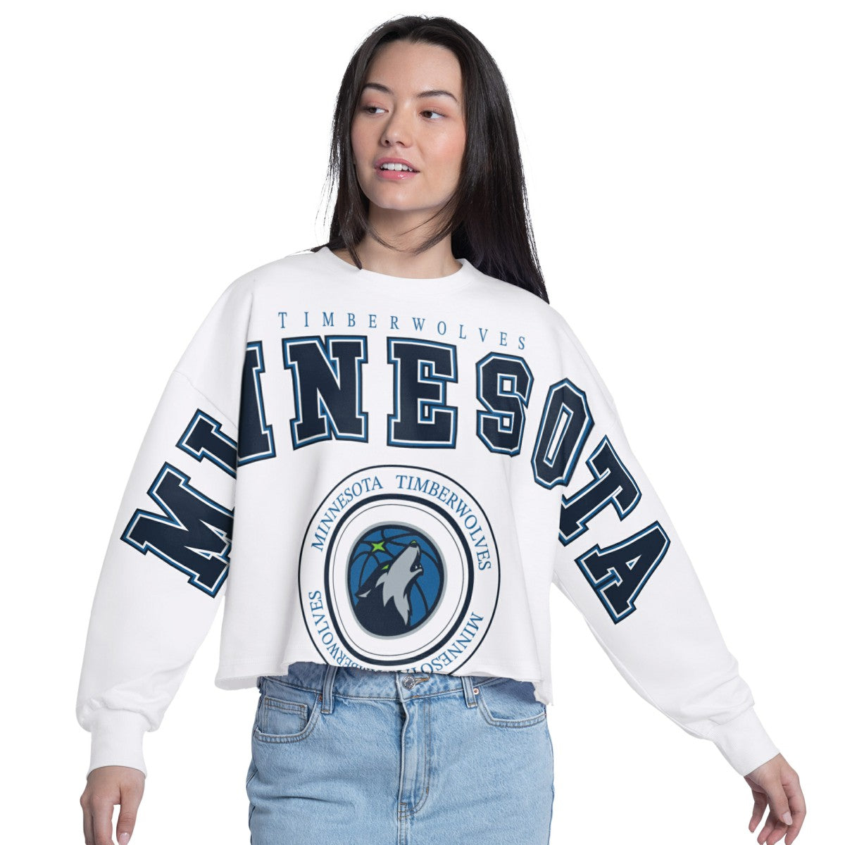 Minnesota Timberwolves G-III 4Her by Carl Banks Women's Bleachers Cropped French Terry Sweatshirt On Sale