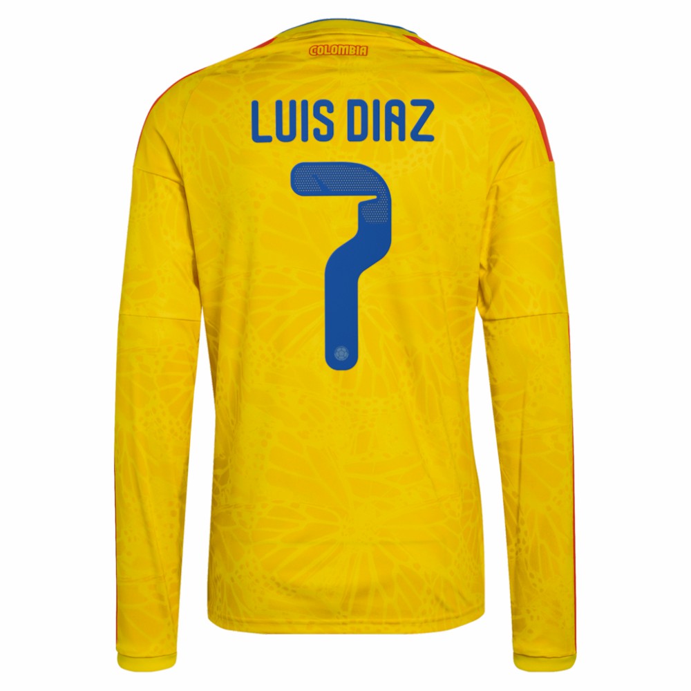 Luis Diaz Colombia National Team 2026 Home Replica Long Sleeve Jersey Yellow - Adidas