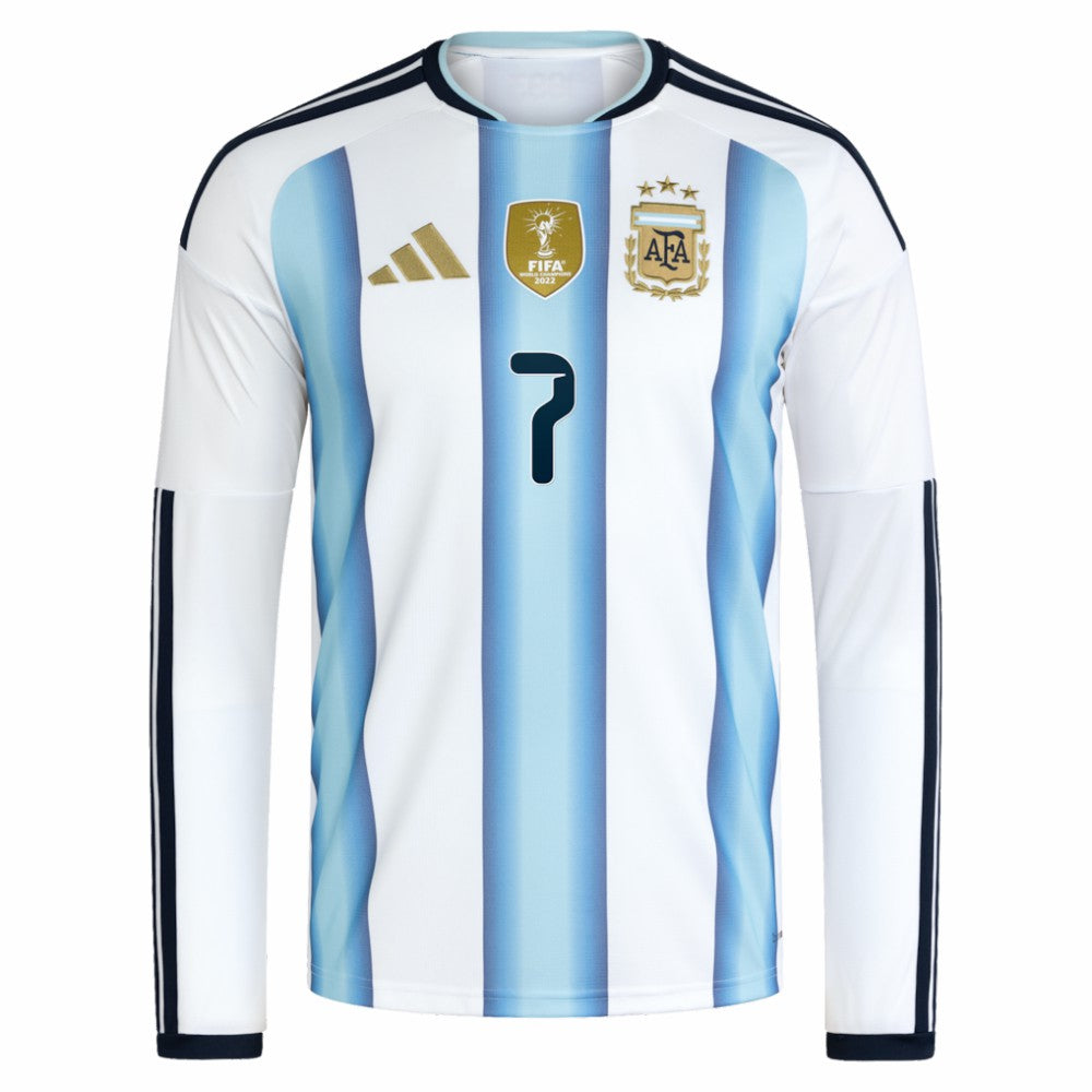 Rodrigo De Paul Argentina National Team 2026 Home Replica Long Sleeve Jersey White - Adidas