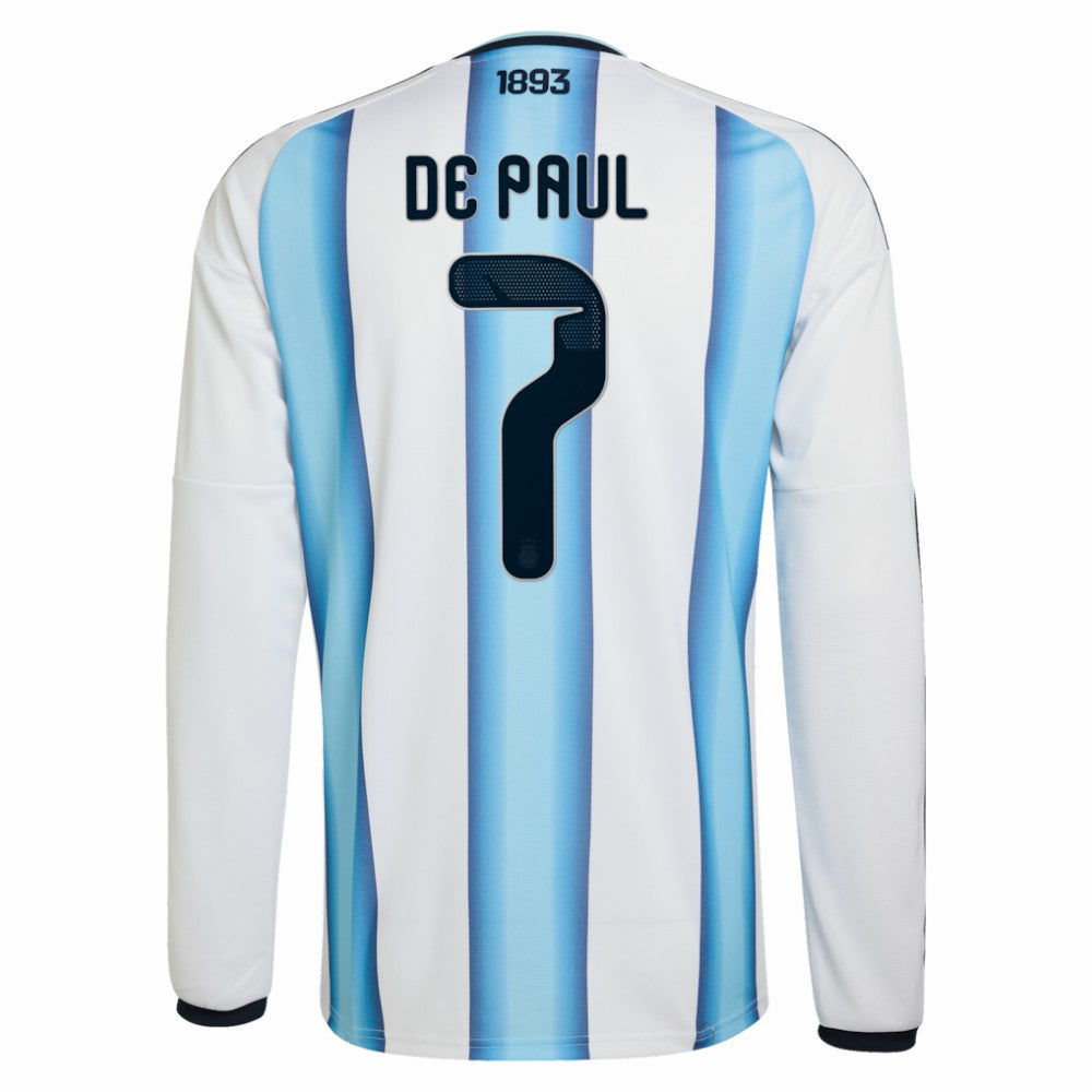 Rodrigo De Paul Argentina National Team 2026 Home Replica Long Sleeve Jersey White - Adidas