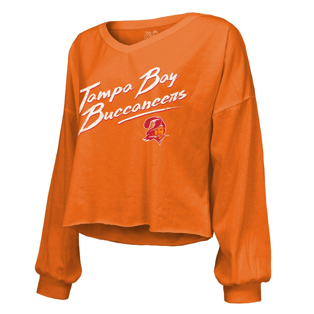 Tampa Bay Buccaneers  Baker Mayfield  Majestic Threads Women's Off-Shoulder Script Name & Number V-Neck T-Shirt
