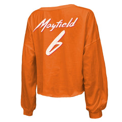 Tampa Bay Buccaneers  Baker Mayfield  Majestic Threads Women's Off-Shoulder Script Name & Number V-Neck T-Shirt