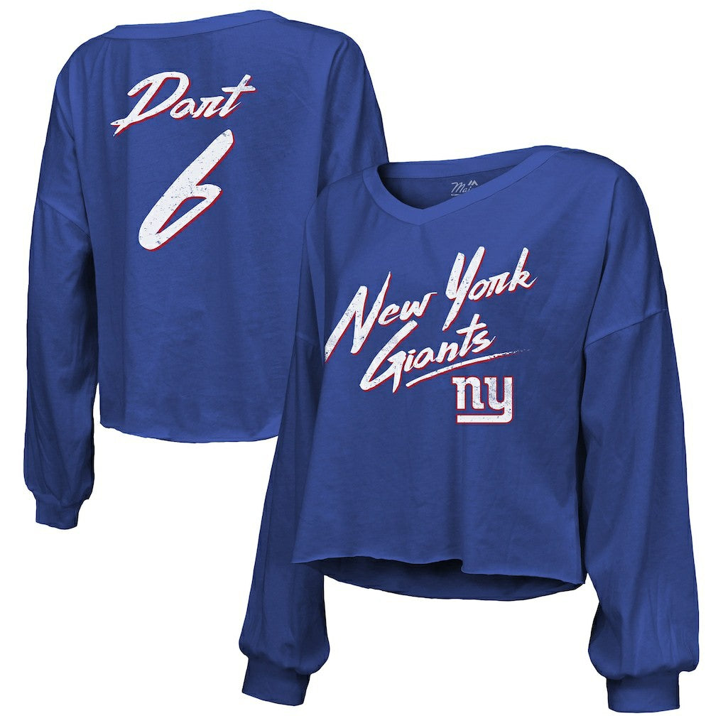 New York Giants  Jaxson Dart  Majestic Threads Women's Script Name & Number Long Sleeve T-Shirt
