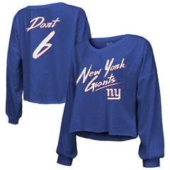 New York Giants  Jaxson Dart  Majestic Threads Women's Script Name & Number Long Sleeve T-Shirt