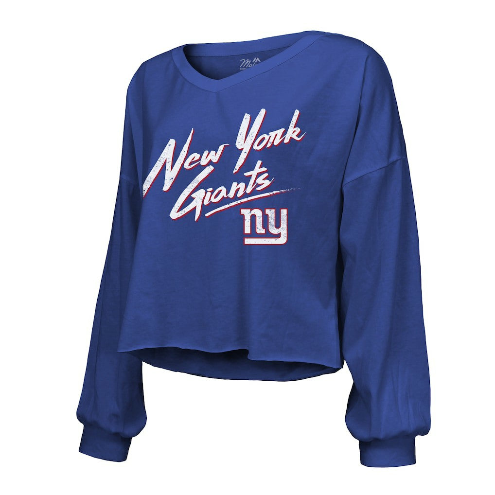 New York Giants  Jaxson Dart  Majestic Threads Women's Script Name & Number Long Sleeve T-Shirt