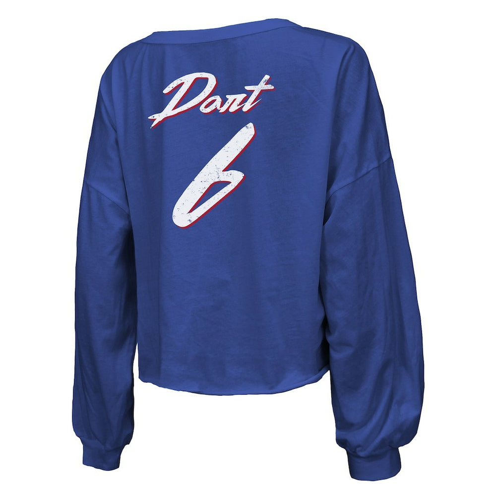 New York Giants  Jaxson Dart  Majestic Threads Women's Script Name & Number Long Sleeve T-Shirt