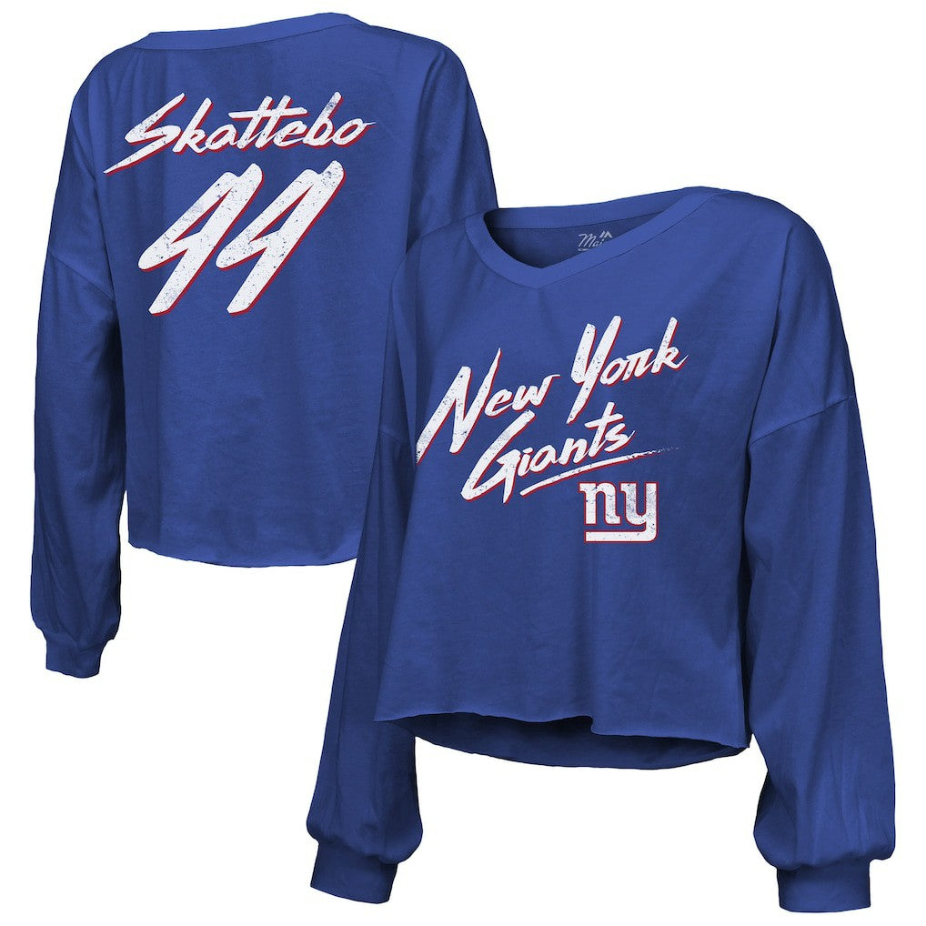 New York Giants  Cam Skattebo  Majestic Threads Women's Script Name & Number Long Sleeve T-Shirt