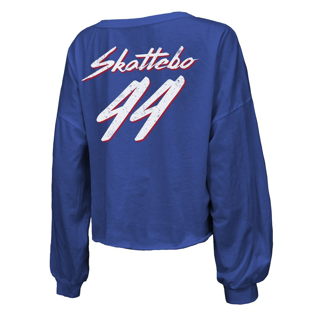 New York Giants  Cam Skattebo  Majestic Threads Women's Script Name & Number Long Sleeve T-Shirt