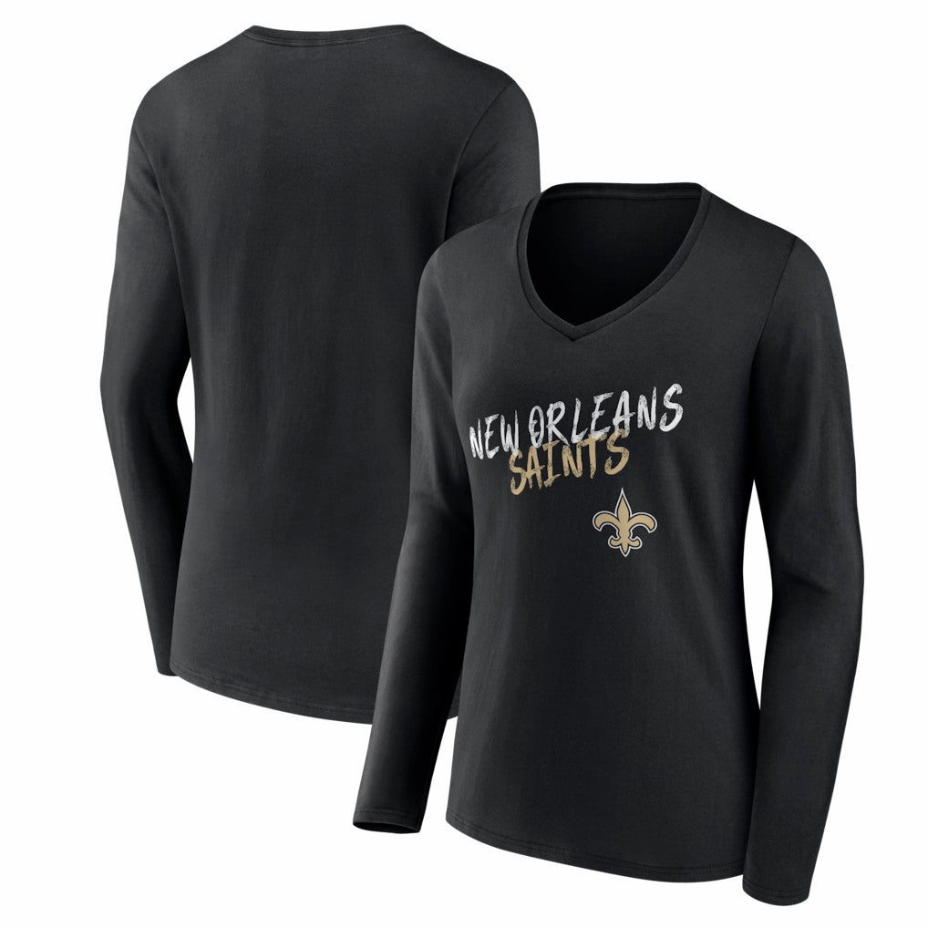 New Orleans Saints  Women's Hustle Long Sleeve V-Neck T-Shirt