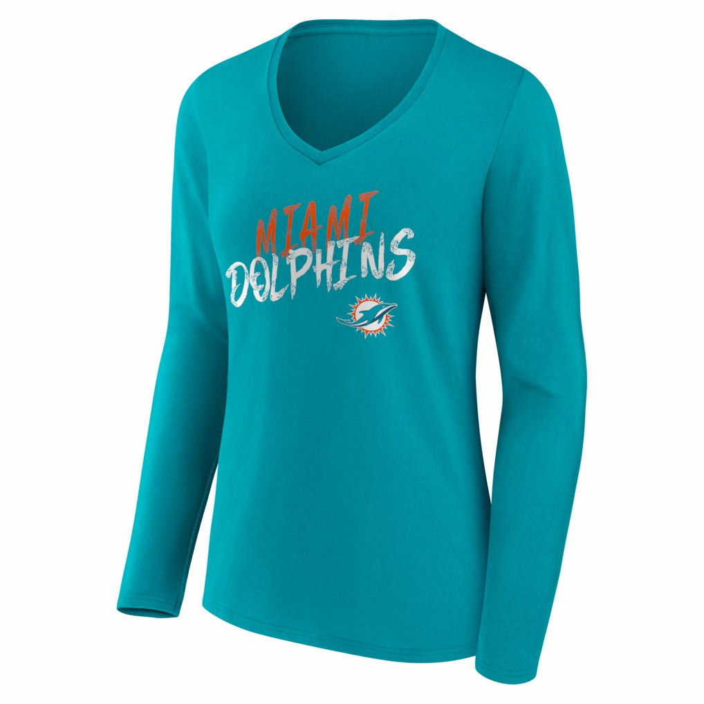 Miami Dolphins  Women's Hustle Long Sleeve V-Neck T-Shirt