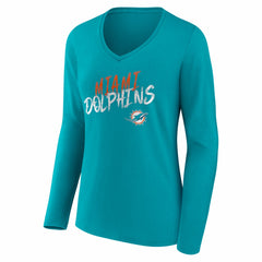 Miami Dolphins  Women's Hustle Long Sleeve V-Neck T-Shirt