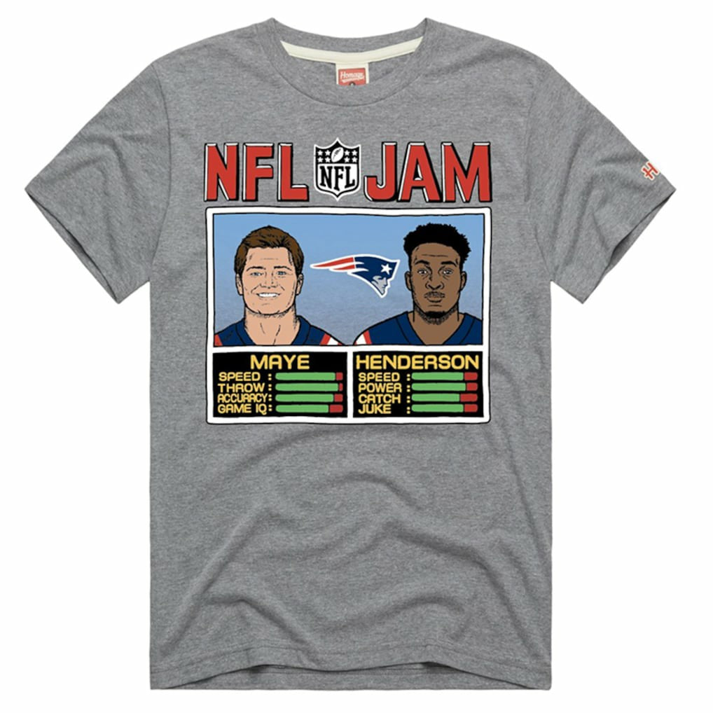 New England Patriots  Drake Maye & TreVeyon Henderson  Homage Unisex NFL Jam Tri-Blend T-Shirt