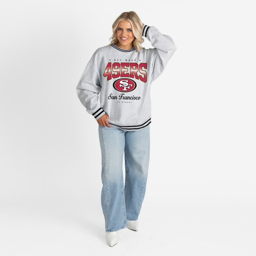 San Francisco 49ers  Gameday Couture Women's Oversized Gridiron Drive Ringer Stripe Sweatshirt