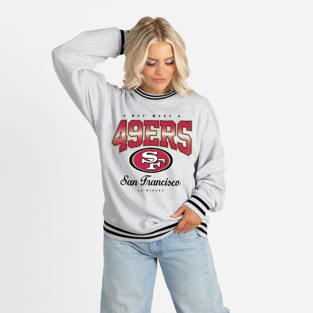 San Francisco 49ers  Gameday Couture Women's Oversized Gridiron Drive Ringer Stripe Sweatshirt