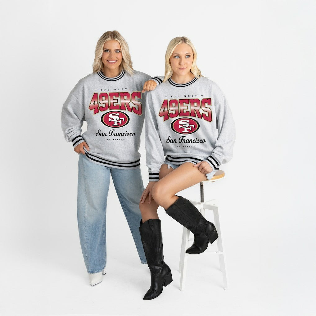 San Francisco 49ers  Gameday Couture Women's Oversized Gridiron Drive Ringer Stripe Sweatshirt