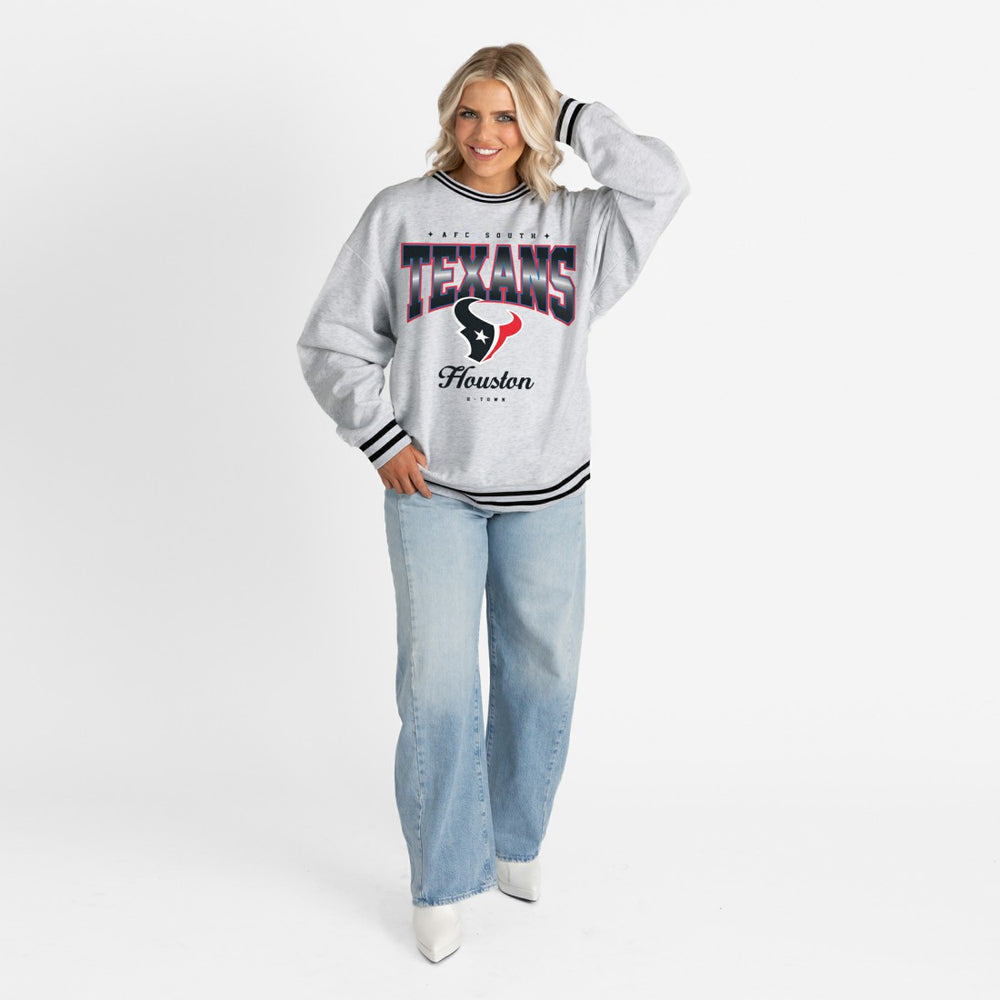 Houston Texans  Gameday Couture Women's Oversized Gridiron Drive Ringer Stripe Sweatshirt