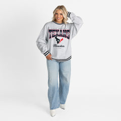 Houston Texans  Gameday Couture Women's Oversized Gridiron Drive Ringer Stripe Sweatshirt