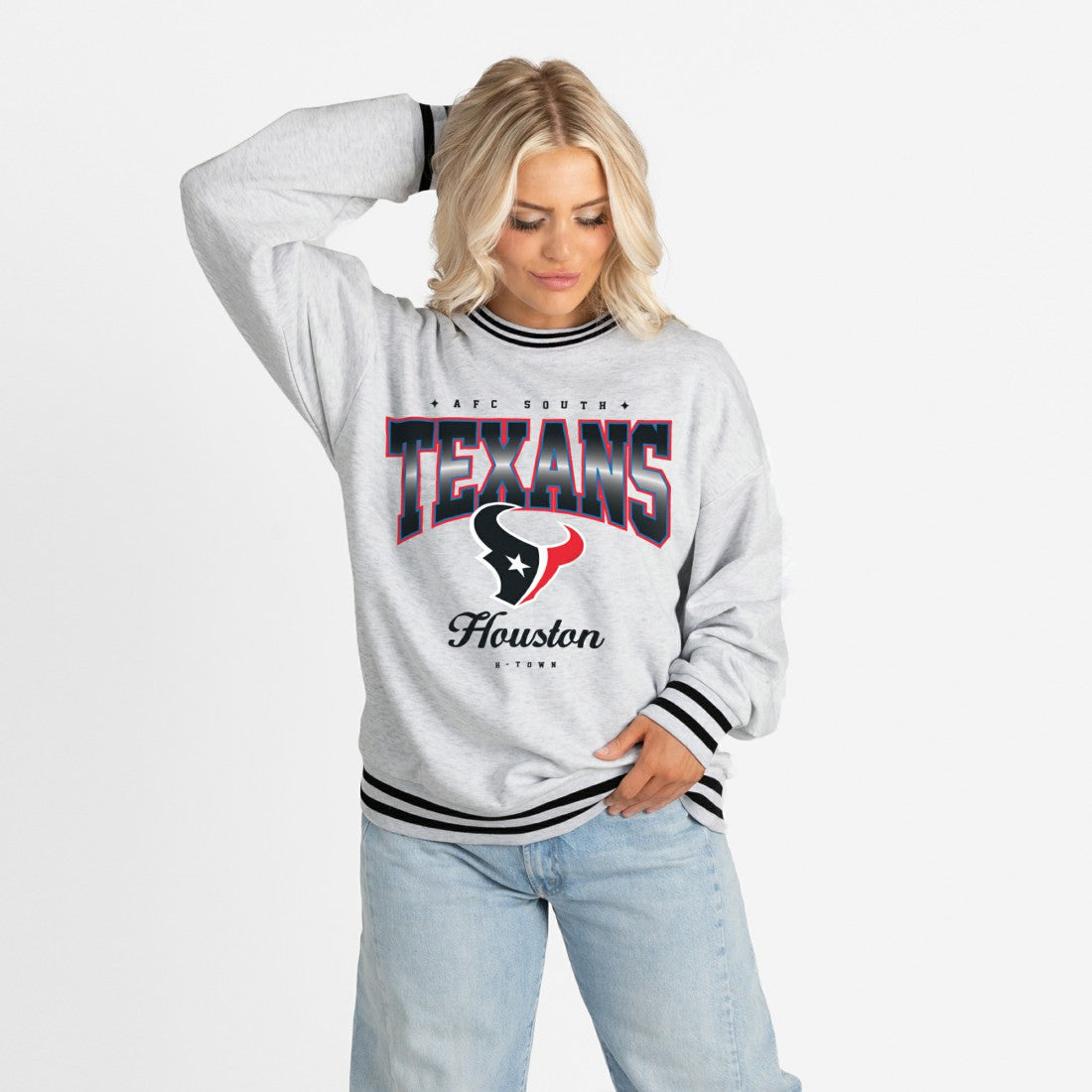 Houston Texans  Gameday Couture Women's Oversized Gridiron Drive Ringer Stripe Sweatshirt
