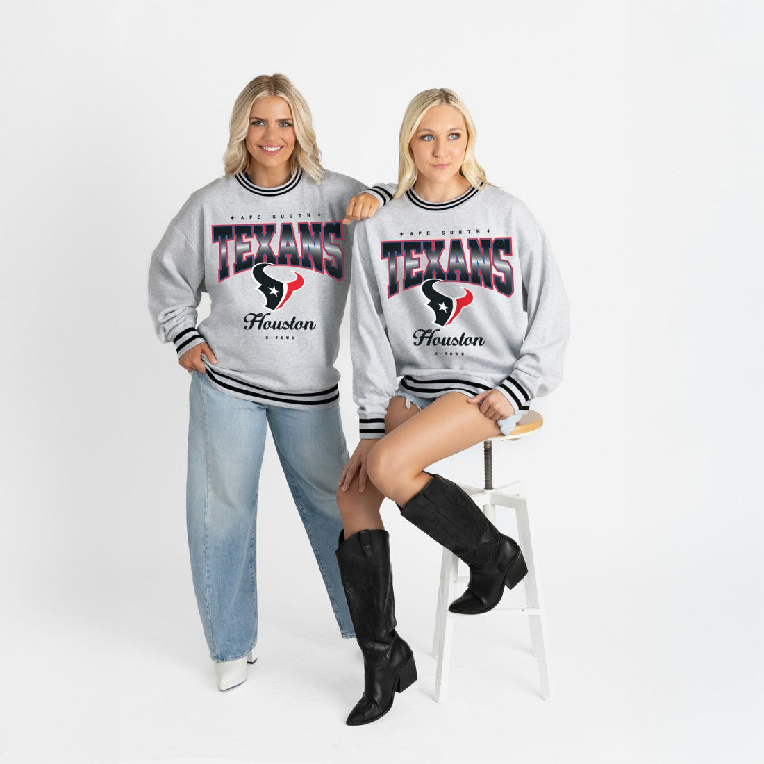 Houston Texans  Gameday Couture Women's Oversized Gridiron Drive Ringer Stripe Sweatshirt