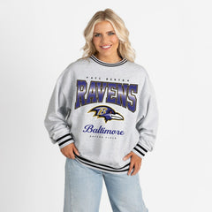 Baltimore Ravens  Gameday Couture Women's Oversized Gridiron Drive Ringer Stripe Sweatshirt