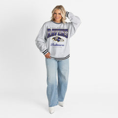 Baltimore Ravens  Gameday Couture Women's Oversized Gridiron Drive Ringer Stripe Sweatshirt