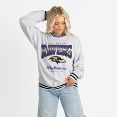 Baltimore Ravens  Gameday Couture Women's Oversized Gridiron Drive Ringer Stripe Sweatshirt