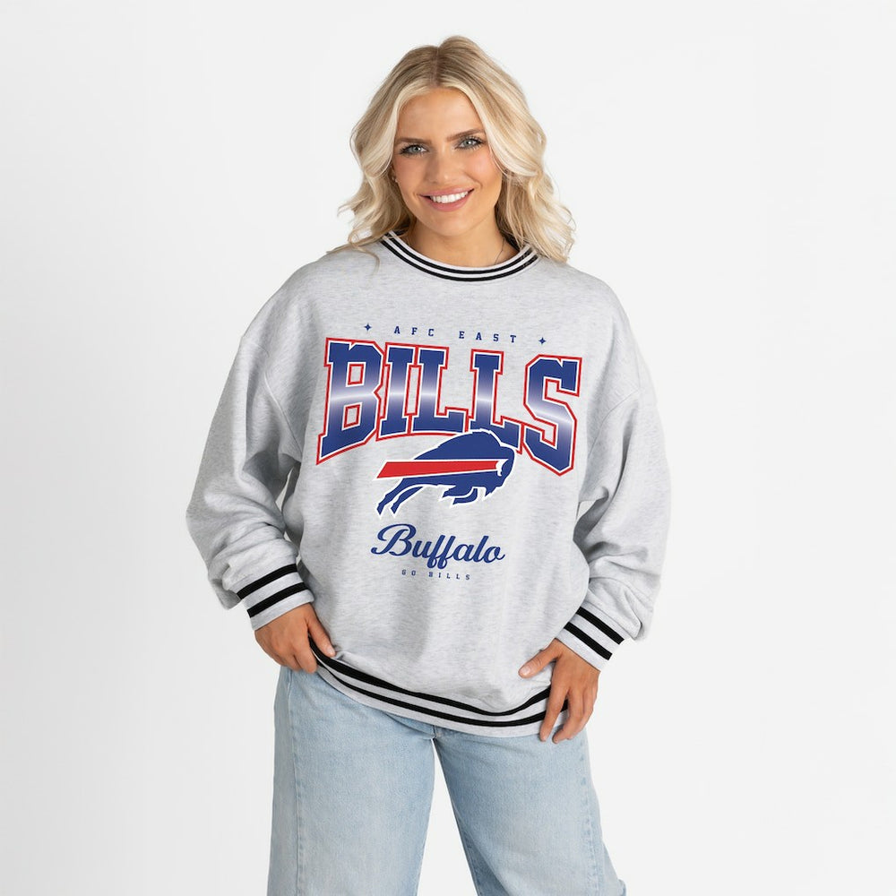 Buffalo Bills  Gameday Couture Women's Oversized Gridiron Drive Ringer Stripe Sweatshirt