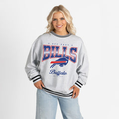 Buffalo Bills  Gameday Couture Women's Oversized Gridiron Drive Ringer Stripe Sweatshirt