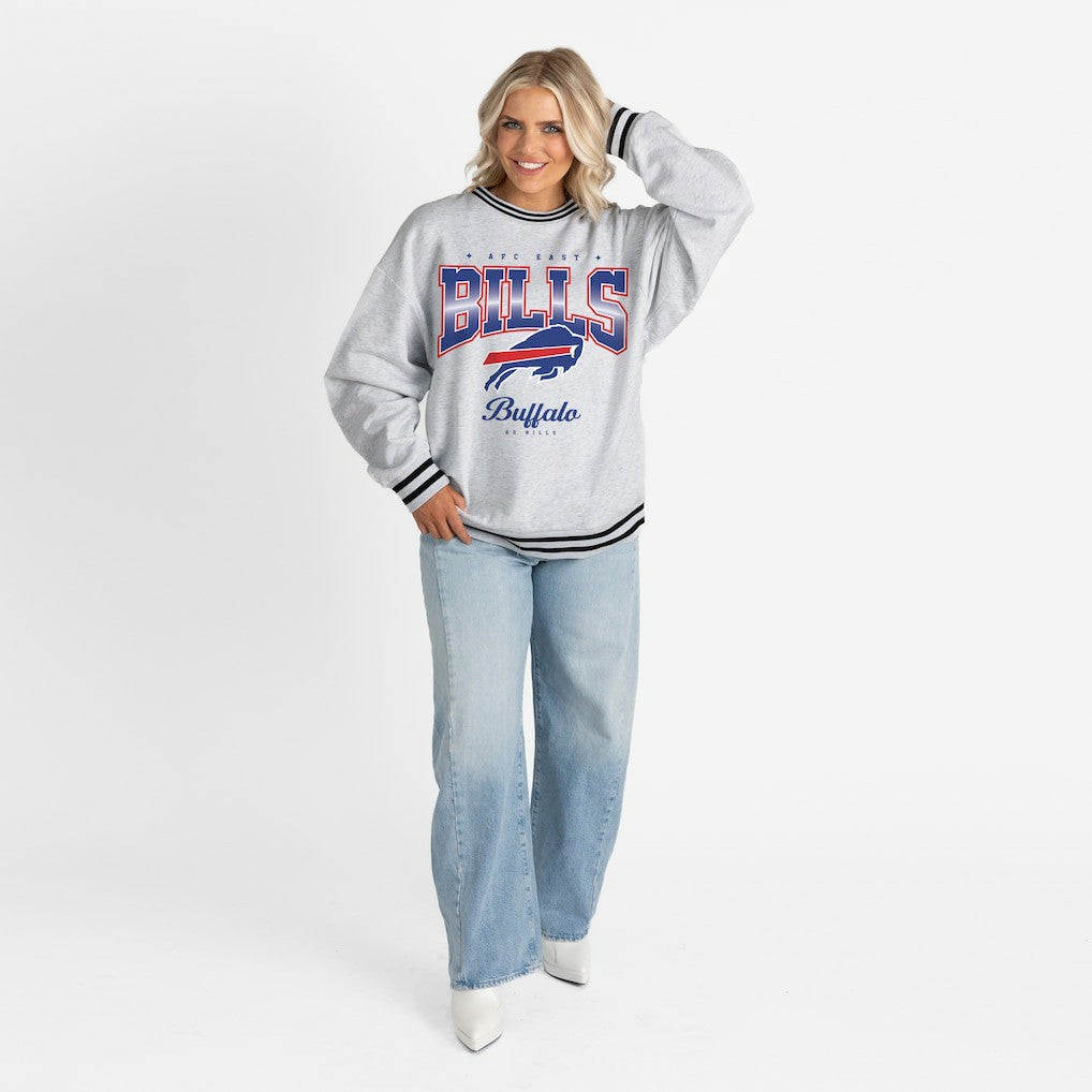 Buffalo Bills  Gameday Couture Women's Oversized Gridiron Drive Ringer Stripe Sweatshirt
