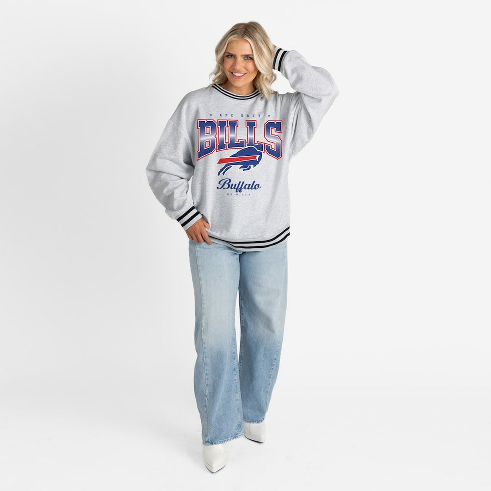 Buffalo Bills  Gameday Couture Women's Oversized Gridiron Drive Ringer Stripe Sweatshirt