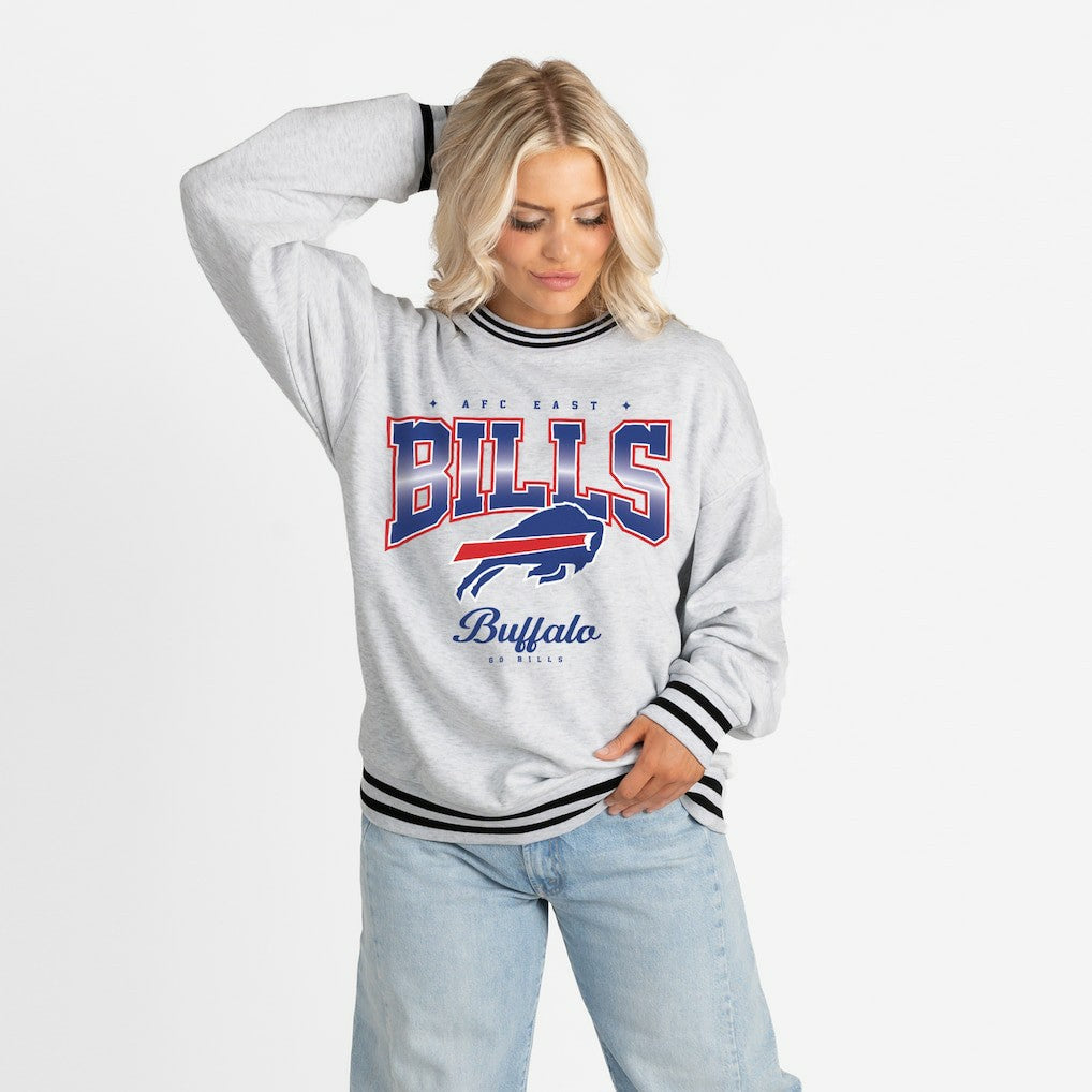 Buffalo Bills  Gameday Couture Women's Oversized Gridiron Drive Ringer Stripe Sweatshirt