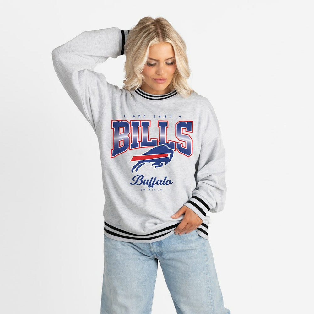 Buffalo Bills  Gameday Couture Women's Oversized Gridiron Drive Ringer Stripe Sweatshirt