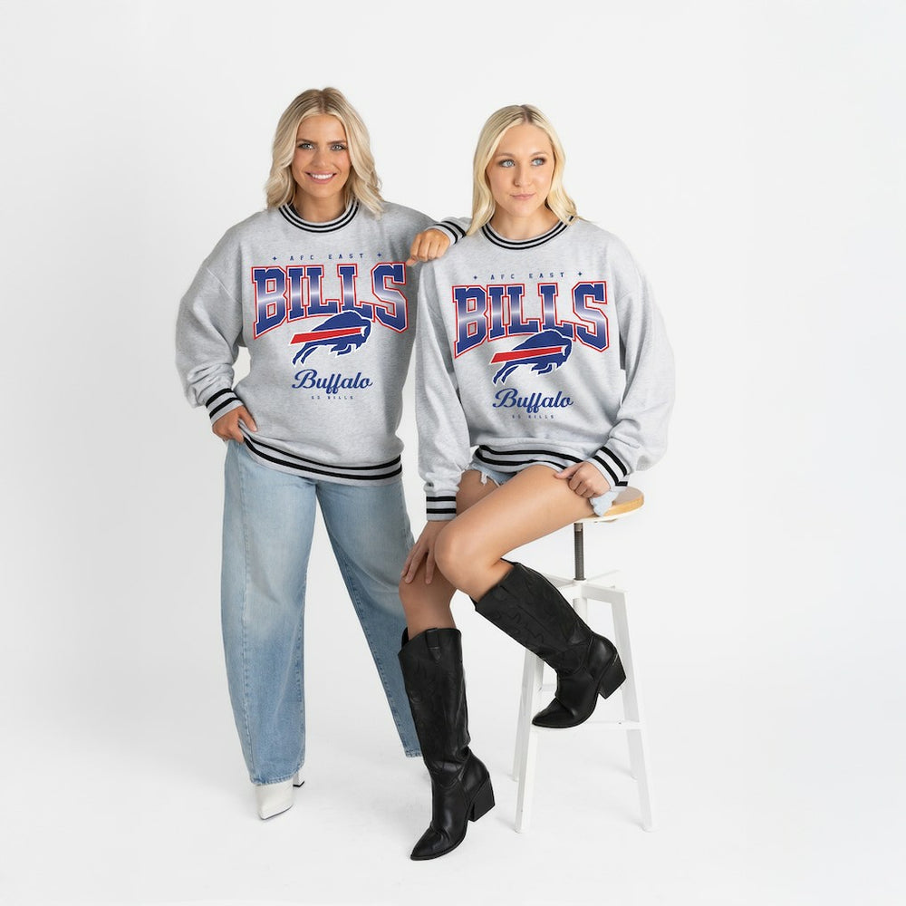 Buffalo Bills  Gameday Couture Women's Oversized Gridiron Drive Ringer Stripe Sweatshirt