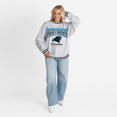 Carolina Panthers  Gameday Couture Women's Oversized Gridiron Drive Ringer Stripe Sweatshirt