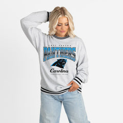 Carolina Panthers  Gameday Couture Women's Oversized Gridiron Drive Ringer Stripe Sweatshirt