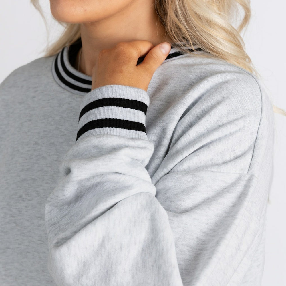 Carolina Panthers  Gameday Couture Women's Oversized Gridiron Drive Ringer Stripe Sweatshirt
