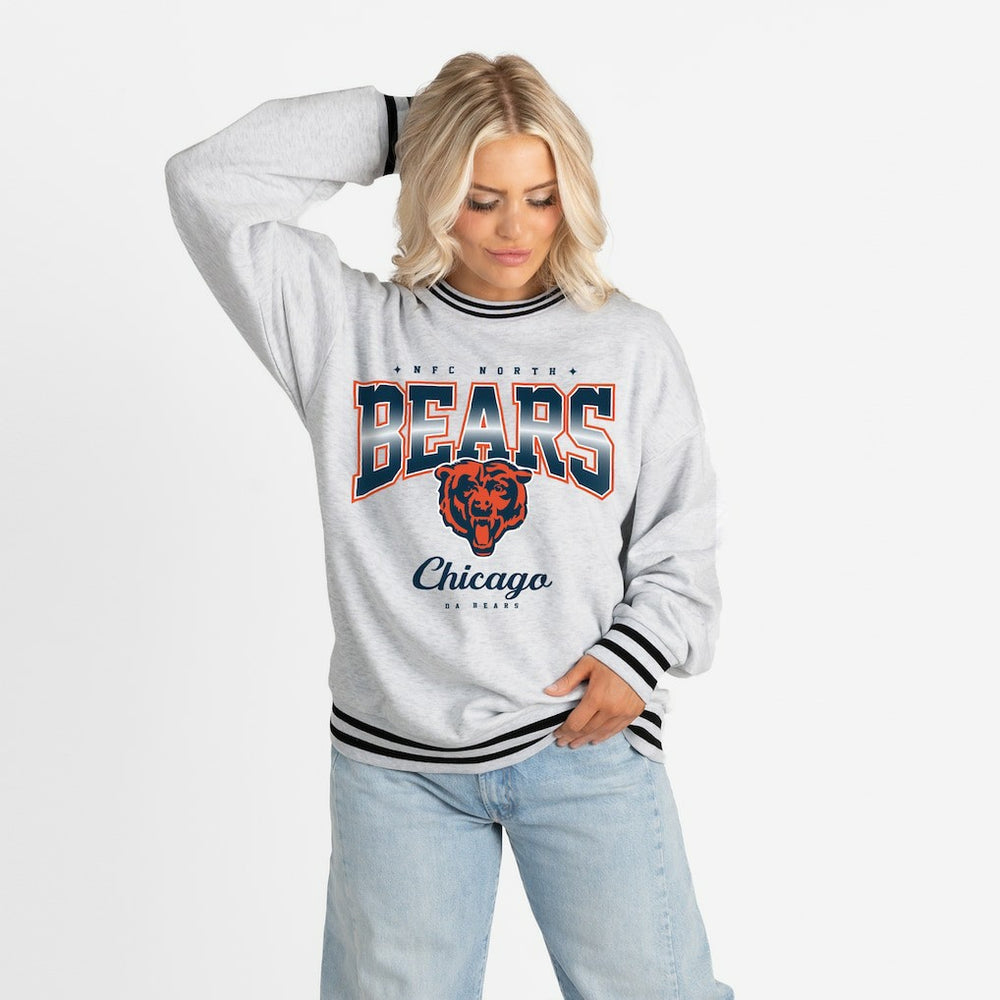 Chicago Bears  Gameday Couture Women's Oversized Gridiron Drive Ringer Stripe Sweatshirt