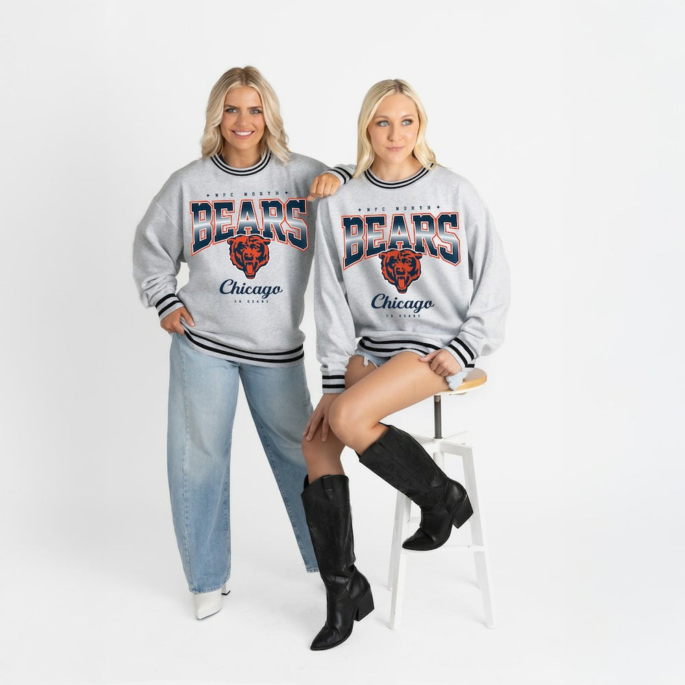 Chicago Bears  Gameday Couture Women's Oversized Gridiron Drive Ringer Stripe Sweatshirt
