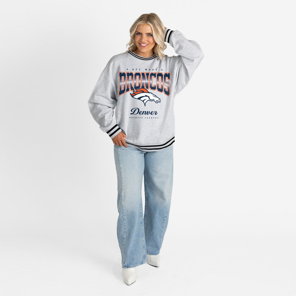Denver Broncos  Gameday Couture Women's Oversized Gridiron Drive Ringer Stripe Sweatshirt