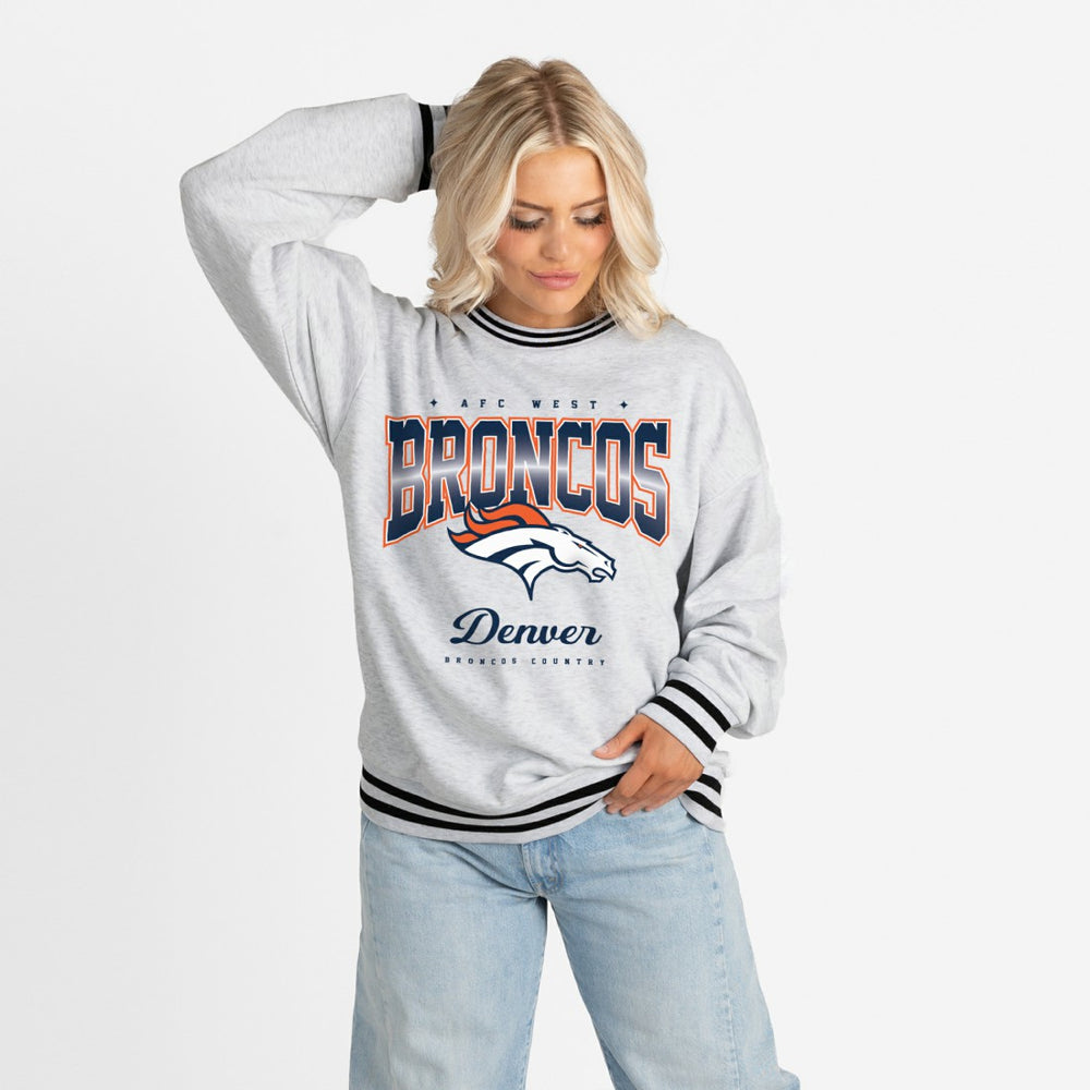 Denver Broncos  Gameday Couture Women's Oversized Gridiron Drive Ringer Stripe Sweatshirt
