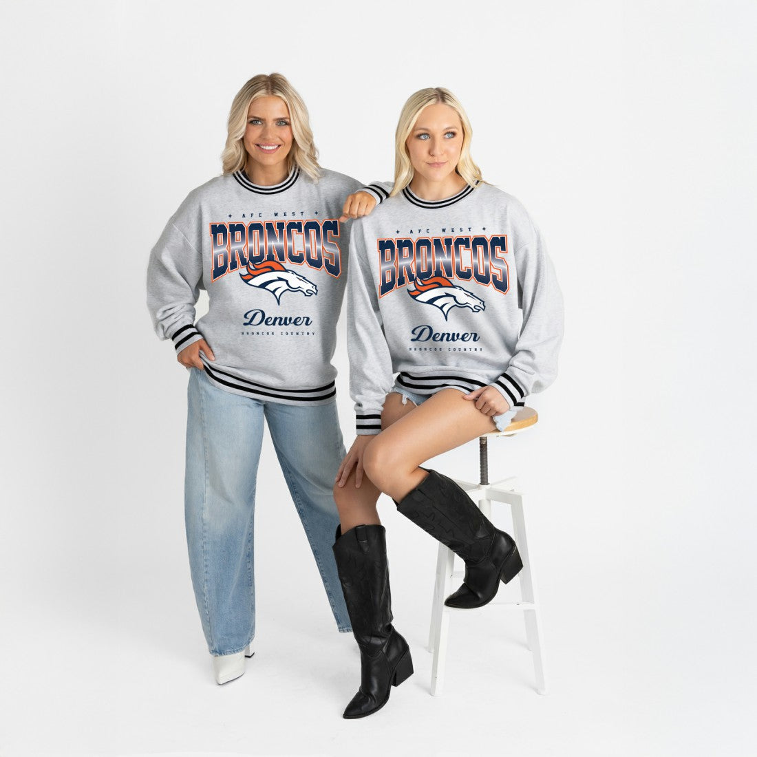 Denver Broncos  Gameday Couture Women's Oversized Gridiron Drive Ringer Stripe Sweatshirt