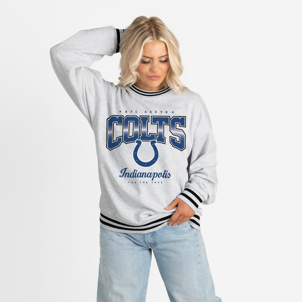 Indianapolis Colts  Gameday Couture Women's Oversized Gridiron Drive Ringer Stripe Sweatshirt
