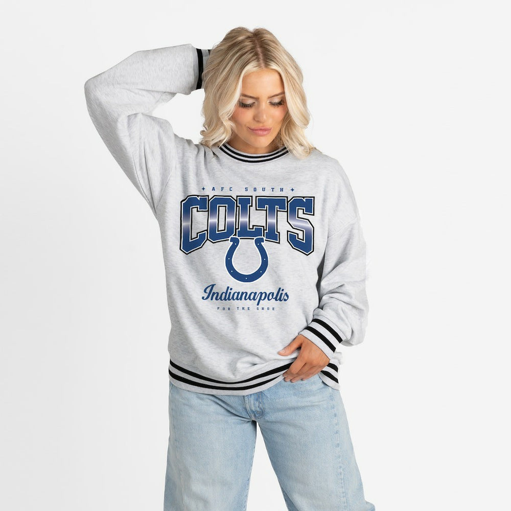 Indianapolis Colts  Gameday Couture Women's Oversized Gridiron Drive Ringer Stripe Sweatshirt