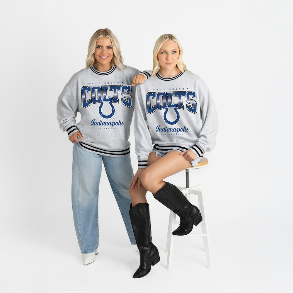 Indianapolis Colts  Gameday Couture Women's Oversized Gridiron Drive Ringer Stripe Sweatshirt