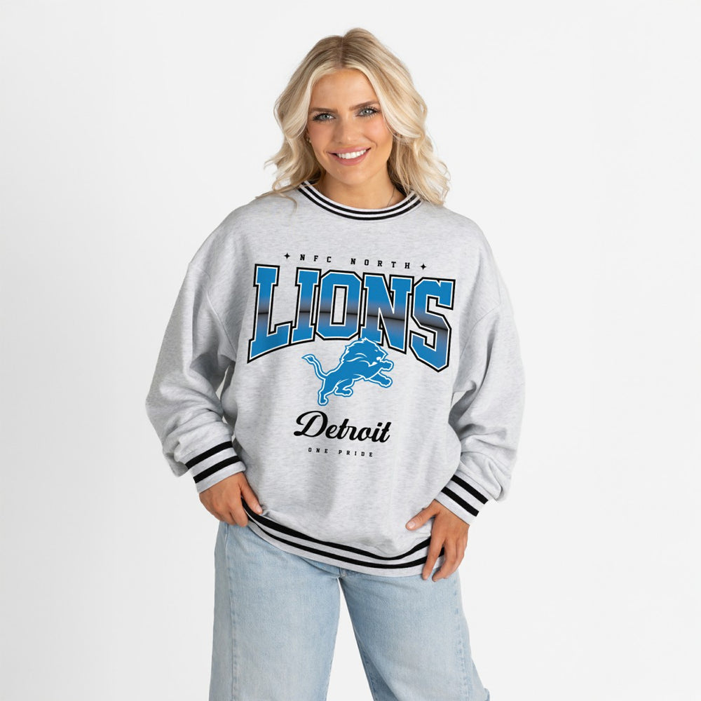 Detroit Lions  Gameday Couture Women's Oversized Gridiron Drive Ringer Stripe Sweatshirt