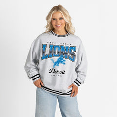 Detroit Lions  Gameday Couture Women's Oversized Gridiron Drive Ringer Stripe Sweatshirt