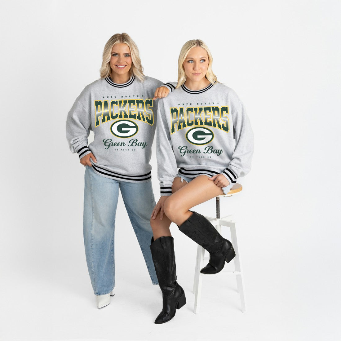 Green Bay Packers  Gameday Couture Women's Oversized Gridiron Drive Ringer Stripe Sweatshirt