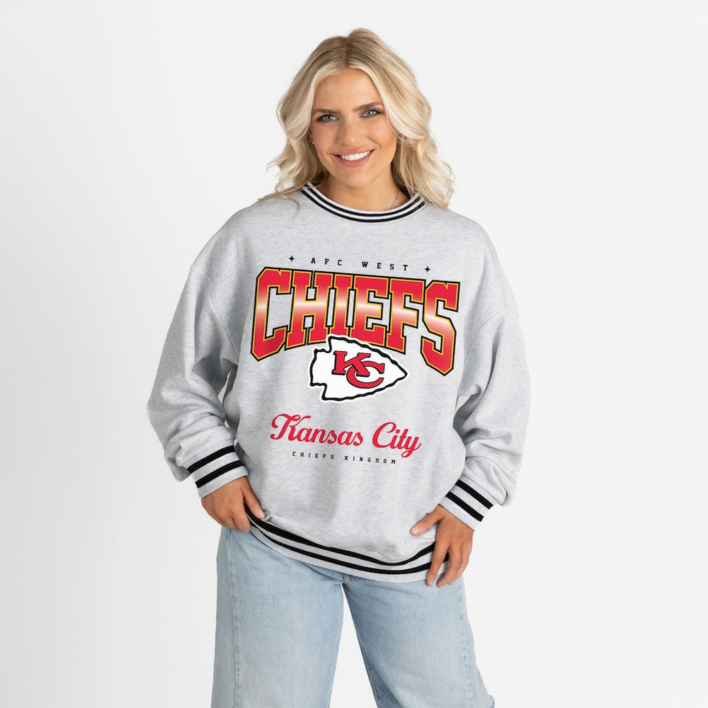 Kansas City Chiefs  Gameday Couture Women's Oversized Gridiron Drive Ringer Stripe Sweatshirt