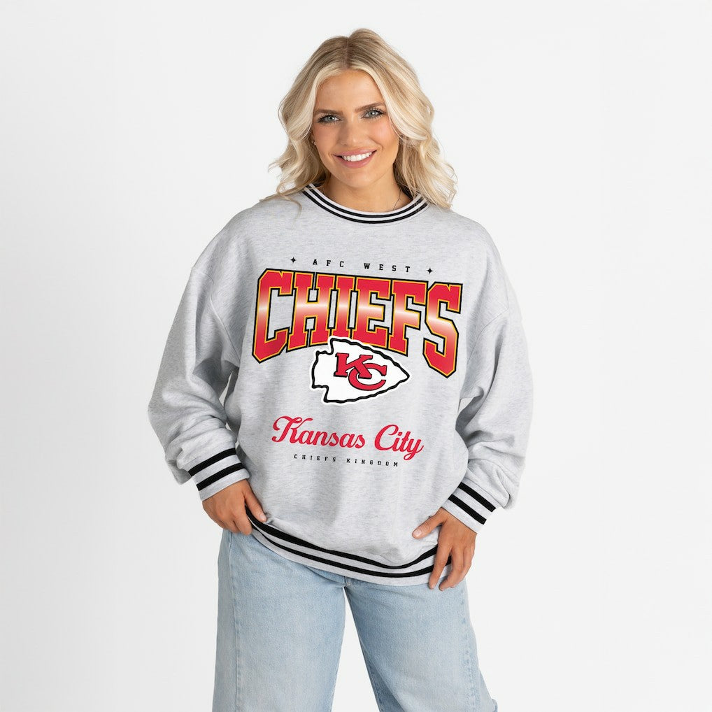 Kansas City Chiefs  Gameday Couture Women's Oversized Gridiron Drive Ringer Stripe Sweatshirt