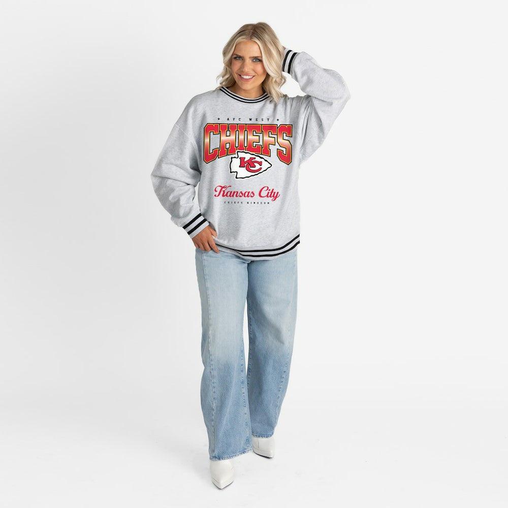 Kansas City Chiefs  Gameday Couture Women's Oversized Gridiron Drive Ringer Stripe Sweatshirt